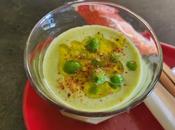 Gaspacho concombre, petits pois, basilic piment d'Espelette