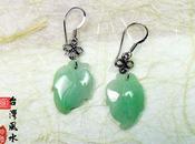 Boucles d'oreilles fantaisie: feuille jade