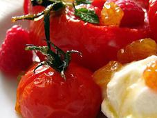 Dessert rouge: Tomates, poivrons framboises l'huile d'olive sucrée