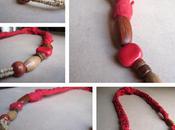 Collier ruban tressé rouge perles bois