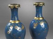 Paire vases montés porcelaine émaillée bleue