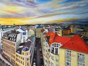 Coucher soleil toits Vienne (Autriche) Peinture Serge Boisse