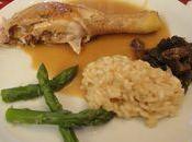 Poularde morilles risotto asperges