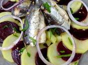 Salade tiede d'amandine betteraves sardines millesimees, vinaigrette poulsard