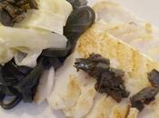 Pavé cabillaud olives pâtes l'encre seiche