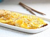 Carpaccio mangue, caramel sauce soja sésame grillé