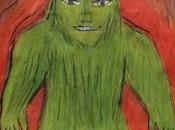 Dessin portable, "Homme vert avec aura rouge", dessin cabas papier.