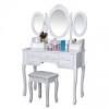 Songmics Coiffeuse blanc-table maquillage grand commode avec miroirs rabattables, tiroirs tabouret 40cm RDT91W