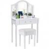 Songmics Coiffeuse meuble blanc-table maquillage commode avec miroirs rabattables tabouret 40cm RDT33W