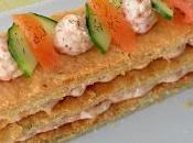 Millefeuille truite fumée concombre pâte feuilletée l'aneth