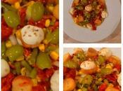 Salade haricots, mozza, olives verte, maïs, sésame chorizo