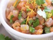 Tartare saumon thon coriandre, agrumes huile gingembre