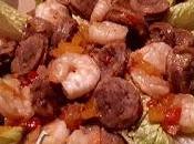 Casserole crevettes, saucisses poivrons