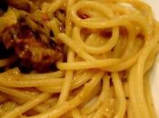 Spaghettis champignons, poireaux saucisses végétales