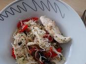Poulet l'aigre douce, vermicelles poivrons