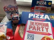 Info bière Tesco vendant grande pizza, deux côtés, trempettes Bière noire