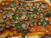 Pizza andouille champignons, épinards