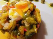 Tartare poivrons œufs caille pochés