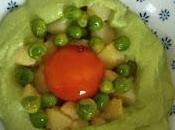 Salade pomme terre, petits pois jaune d'oeuf cuit soja